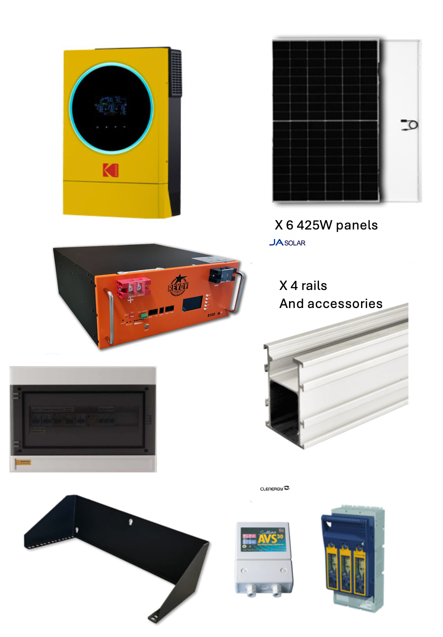 Kit #2 - 5kWh Backup system with Kodak 5.6kW inverter, Revov 5kWh lithium-ion battery and 2.5kWp solar